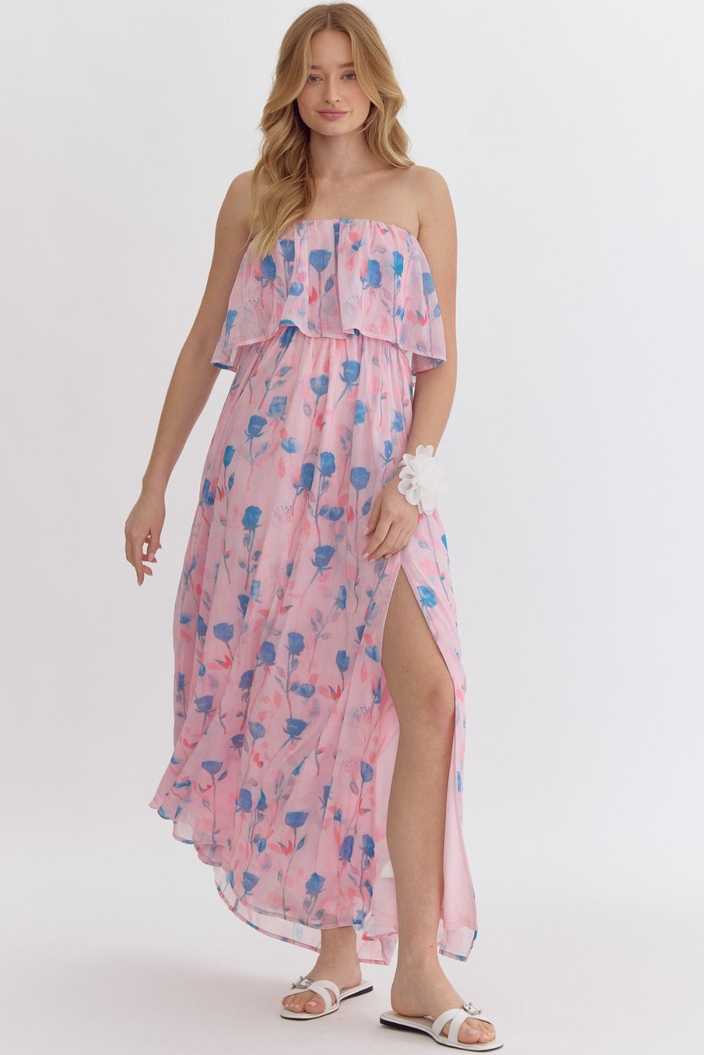 Floral Strapless Midi Dress