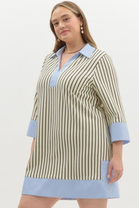 Striped Contrast Collar Dress