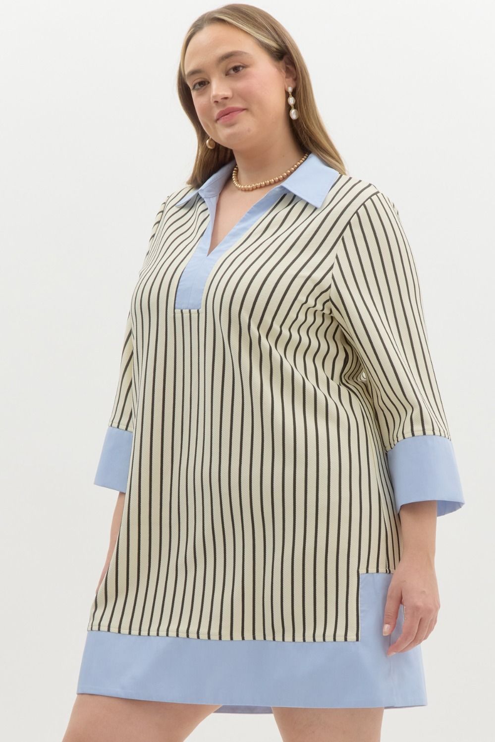 Striped Contrast Collar Dress