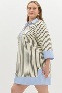 Striped Contrast Collar Dress