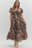 Bubble Sleeve Floral Maxi Dress