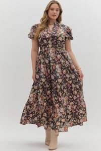 Bubble Sleeve Floral Maxi Dress