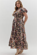 Bubble Sleeve Floral Maxi Dress