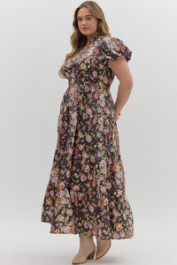 Bubble Sleeve Floral Maxi Dress