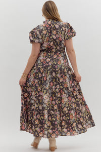 Bubble Sleeve Floral Maxi Dress