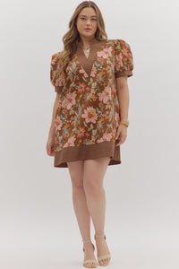 Contrast Stitch Band Floral Dress