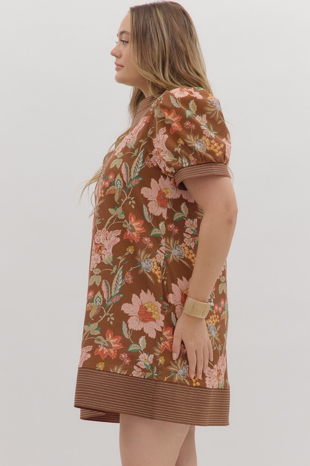 Contrast Stitch Band Floral Dress