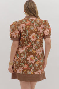 Contrast Stitch Band Floral Dress