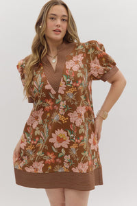 Contrast Stitch Band Floral Dress