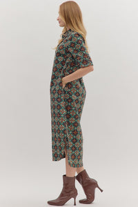 Geometric Short Sleeve Midi Dress