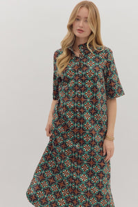 Geometric Short Sleeve Midi Dress