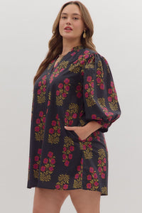 Puff Sleeve V-Neck Floral Dress