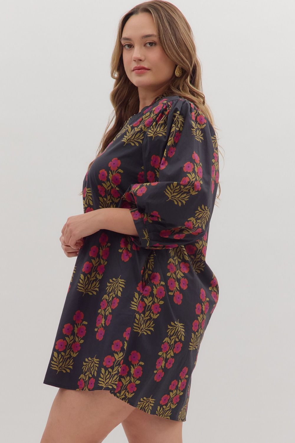 Puff Sleeve V-Neck Floral Dress