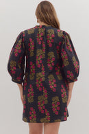 Puff Sleeve V-Neck Floral Dress