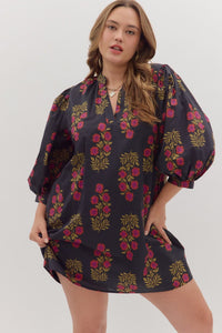 Puff Sleeve V-Neck Floral Dress