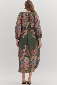Floral Button-Front Midi Dress