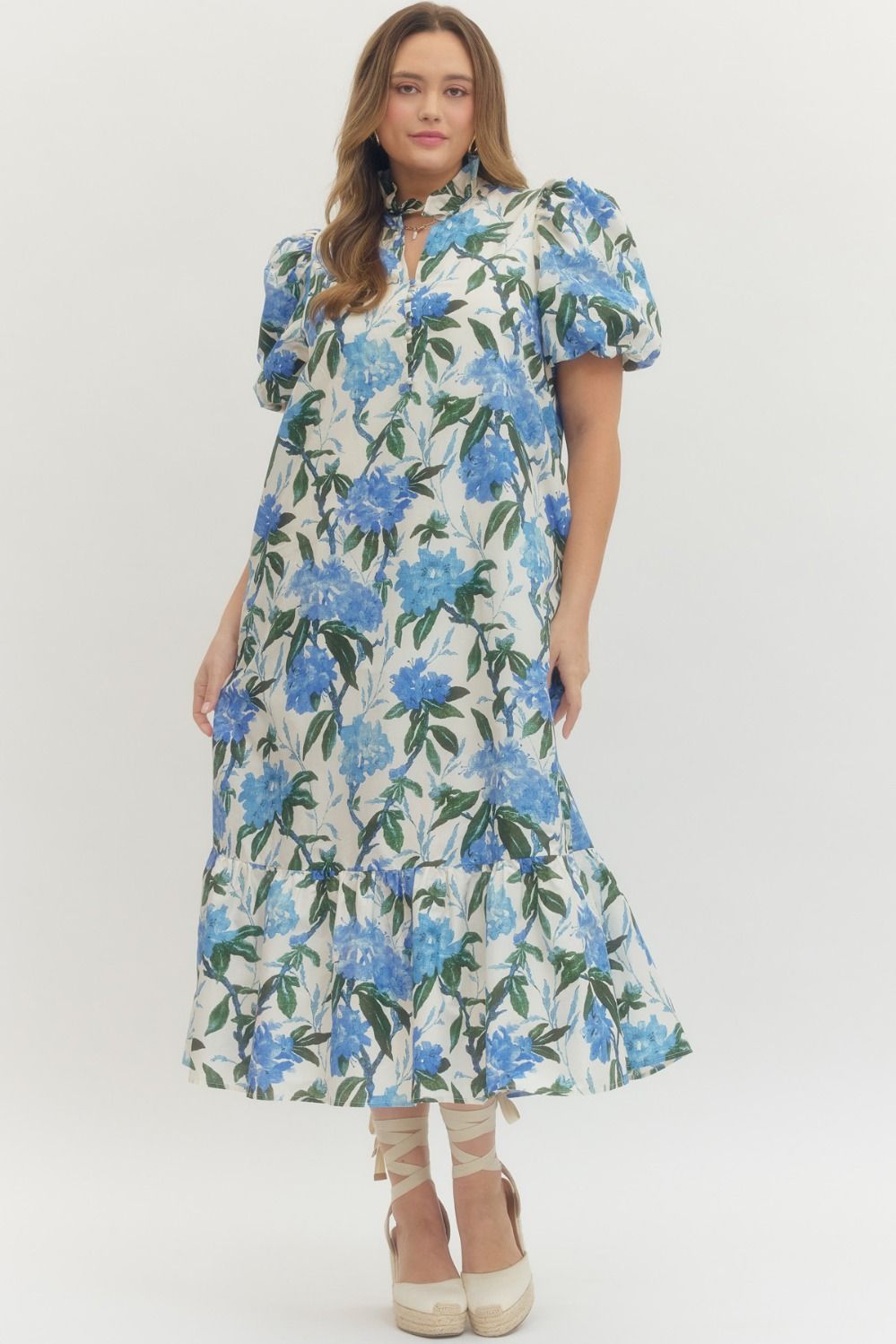 Floral Puff Sleeve Midi Dress