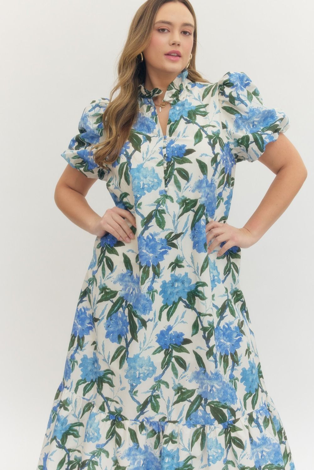 Floral Puff Sleeve Midi Dress