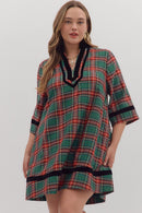 Velvet Piping Plaid Dress