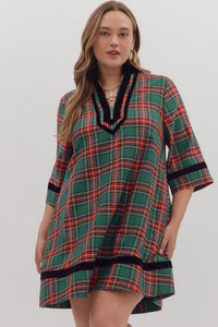 Velvet Piping Plaid Dress