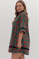 Velvet Piping Plaid Dress