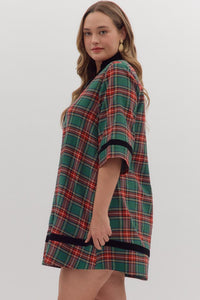 Velvet Piping Plaid Dress