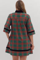 Velvet Piping Plaid Dress