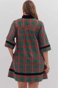 Velvet Piping Plaid Dress