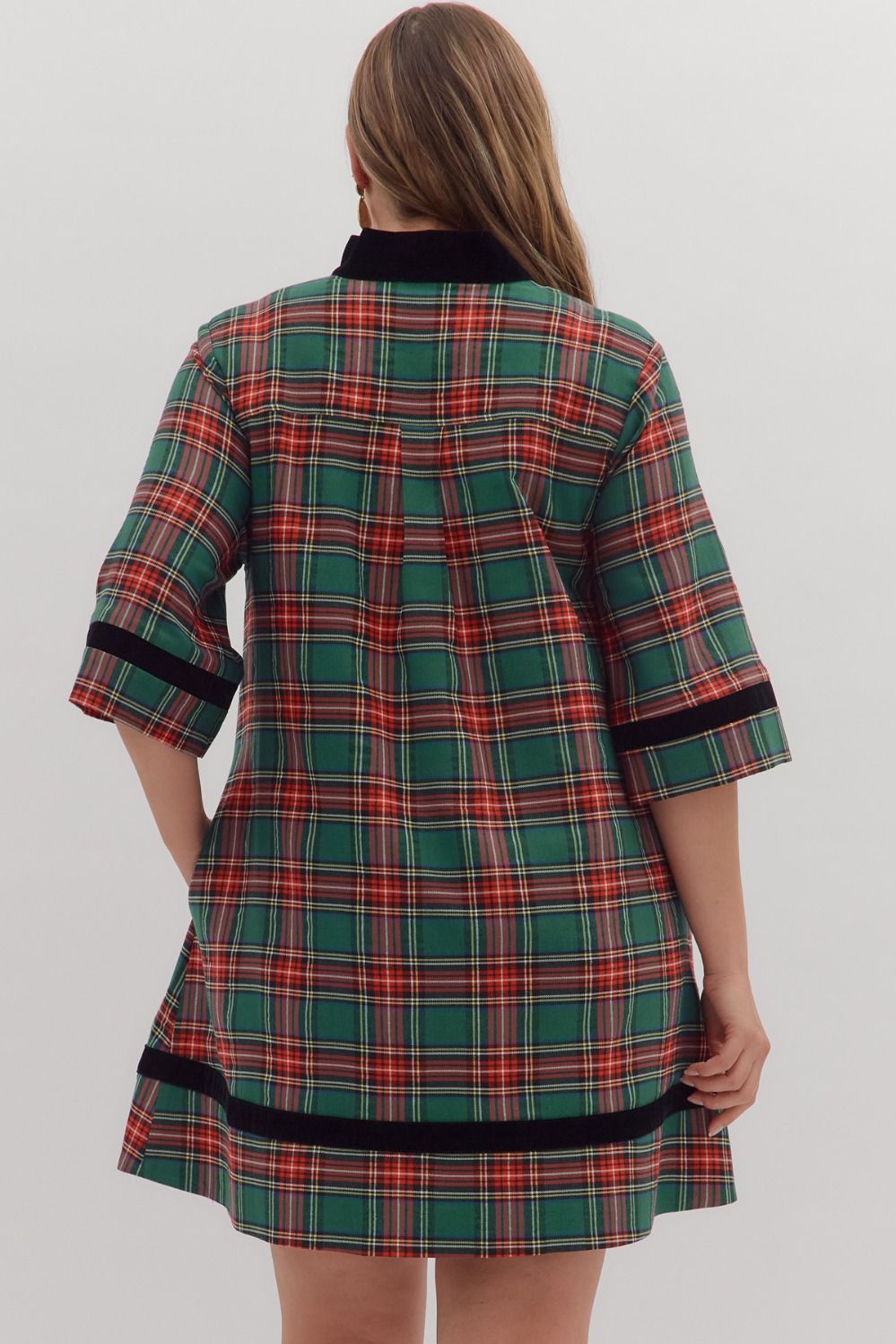 Velvet Piping Plaid Dress