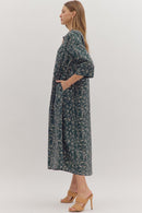 Contrast Collar Floral Maxi Dress