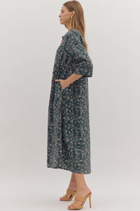 Contrast Collar Floral Maxi Dress