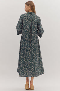 Contrast Collar Floral Maxi Dress