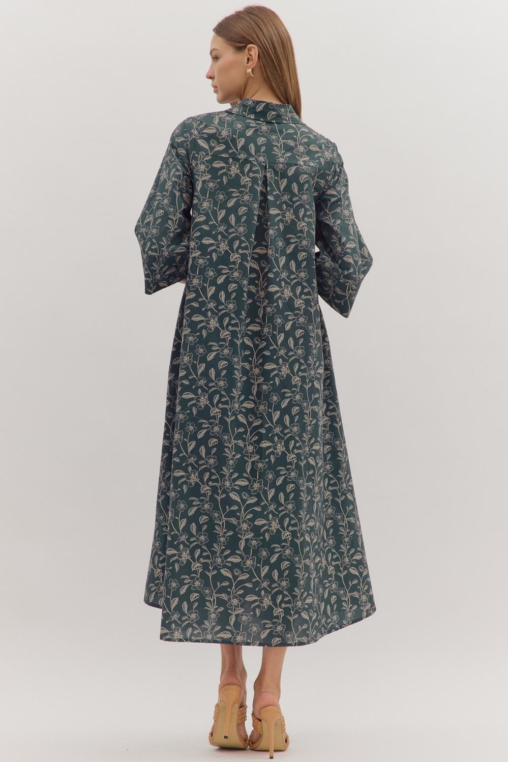 Contrast Collar Floral Maxi Dress