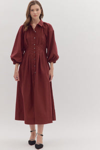 Solid Long Sleeve Midi Dress