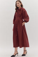 Solid Long Sleeve Midi Dress