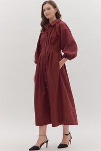 Solid Long Sleeve Midi Dress