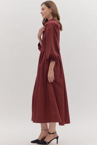 Solid Long Sleeve Midi Dress