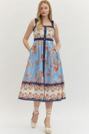Contrast Trim Floral Midi Dress