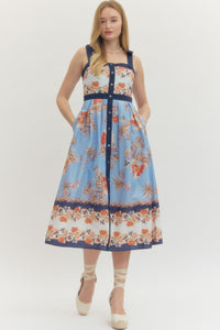 Contrast Trim Floral Midi Dress