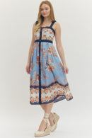 Contrast Trim Floral Midi Dress