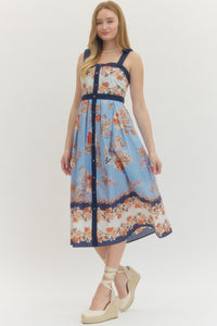 Contrast Trim Floral Midi Dress