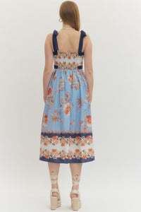Contrast Trim Floral Midi Dress