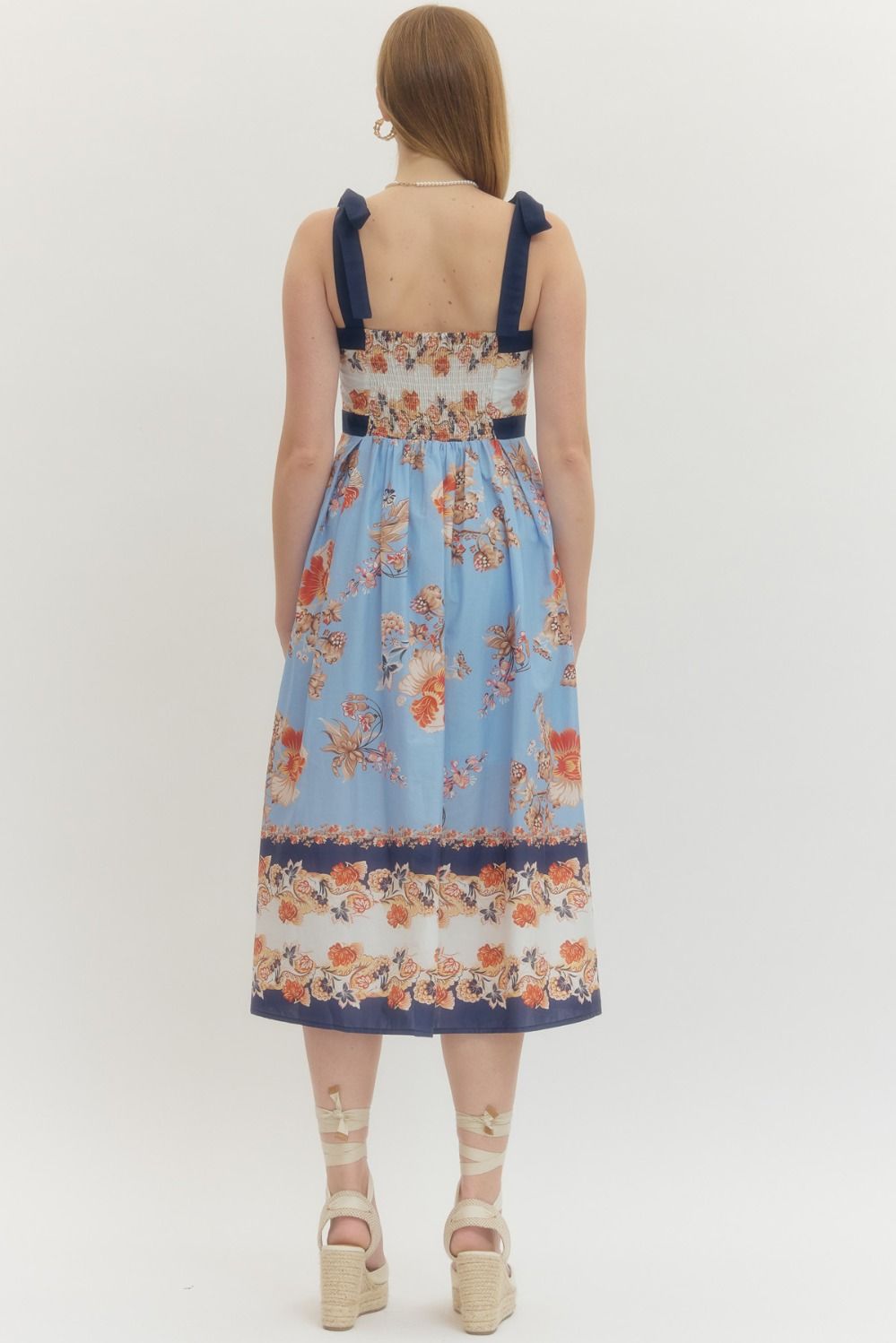 Contrast Trim Floral Midi Dress