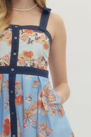 Contrast Trim Floral Midi Dress