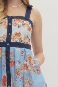 Contrast Trim Floral Midi Dress