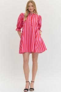 Ruffle Collar Striped Dress