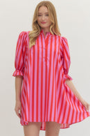 Ruffle Collar Striped Dress