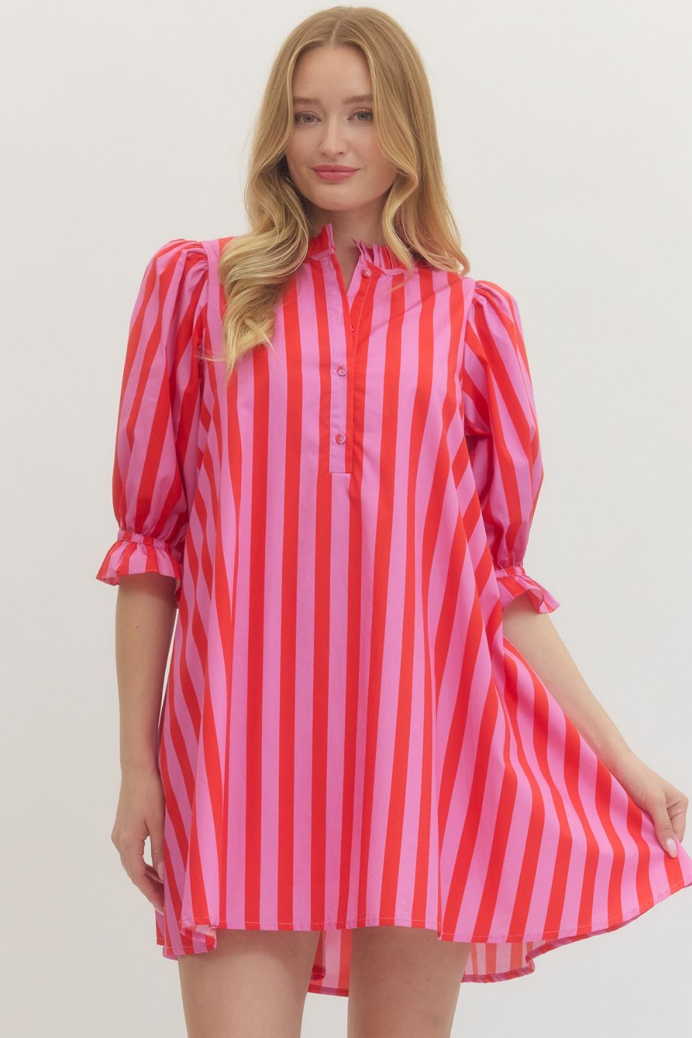 Ruffle Collar Striped Dress