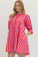 Ruffle Collar Striped Dress