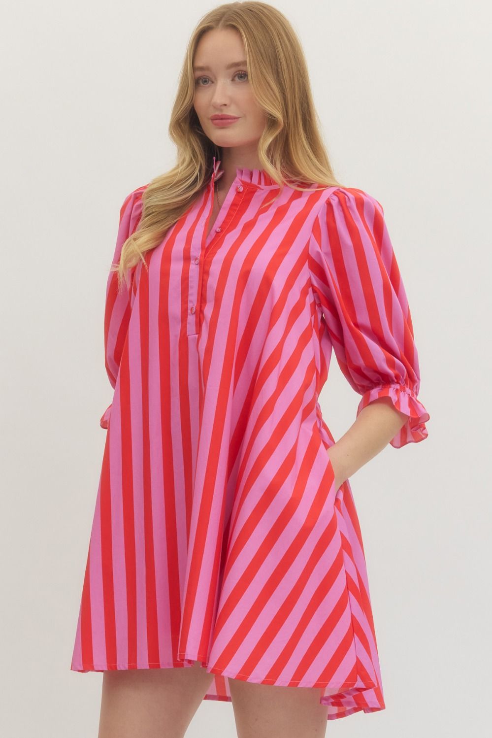Ruffle Collar Striped Dress